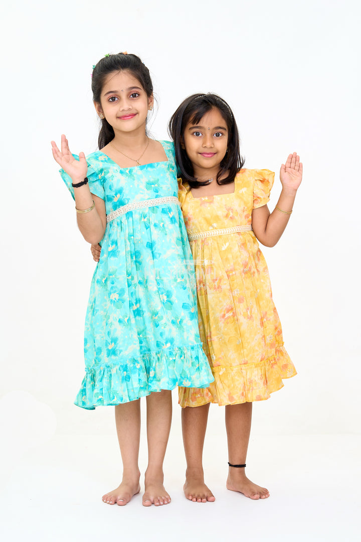 Girls Cotton Summer Dress for Babies with Yellow and Orange Floral Prints