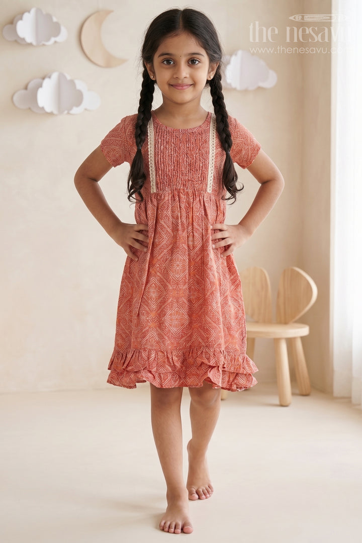 Charming Red Cotton Mini Frock for Girls with Delicate Prints and Flared Hem