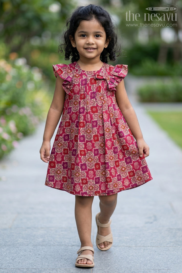 Girls Dm Frock in Muslin Silk with Stylish Pleats and Bow Detail