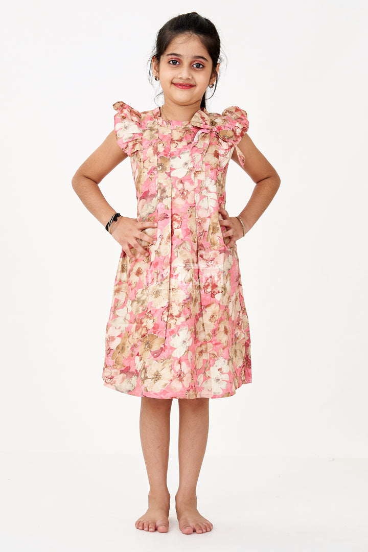 Girls Floral Evening Dress with Pleated Design and Soft Cotton Fabric for Graceful Comfort