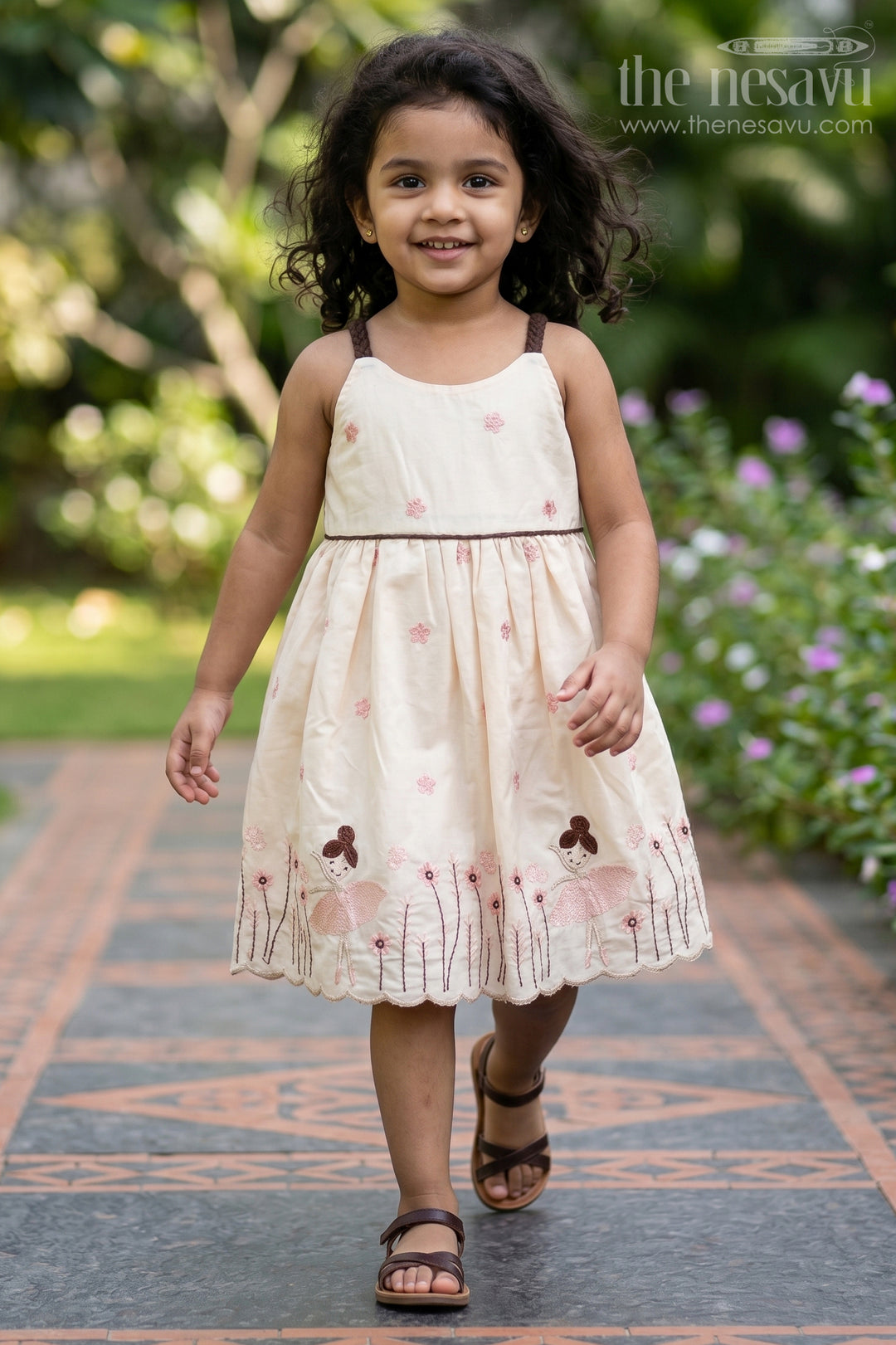 Elegant Yellow Cotton Frock for Girls with Embroidery and Ballerina Motifs
