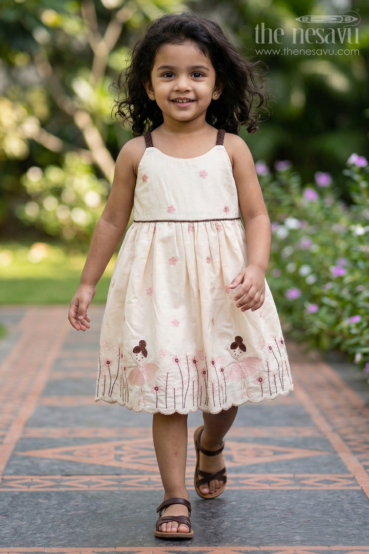 Elegant Yellow Cotton Frock for Girls with Embroidery and Ballerina Motifs