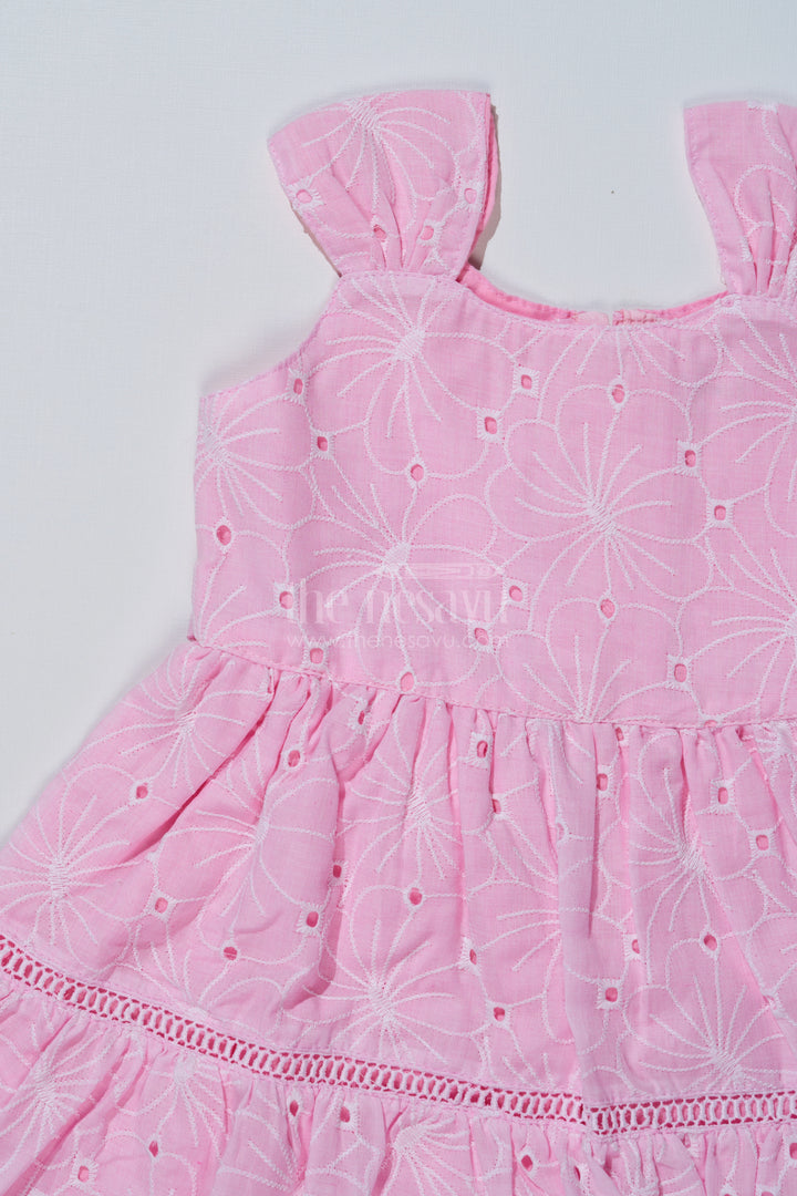 Pink Casual Short Dress for Girls in Pastel Cotton with Chikankari Embroidery