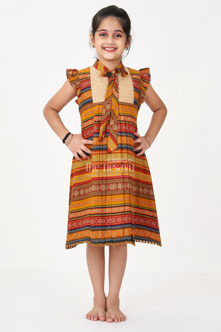 Girls Cute Cotton Frocks with Ethnic Printed Design and Ruffle Sleeves for a Stylish Look
