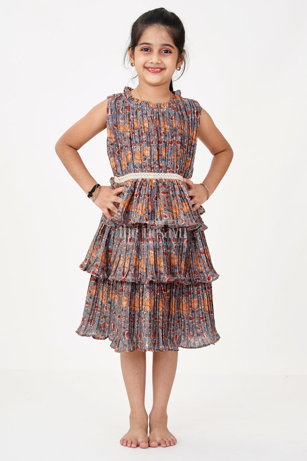 Stylish Prince Frock for Girls with Chinon Pleated Silk and Elegant Tiered Ruffles