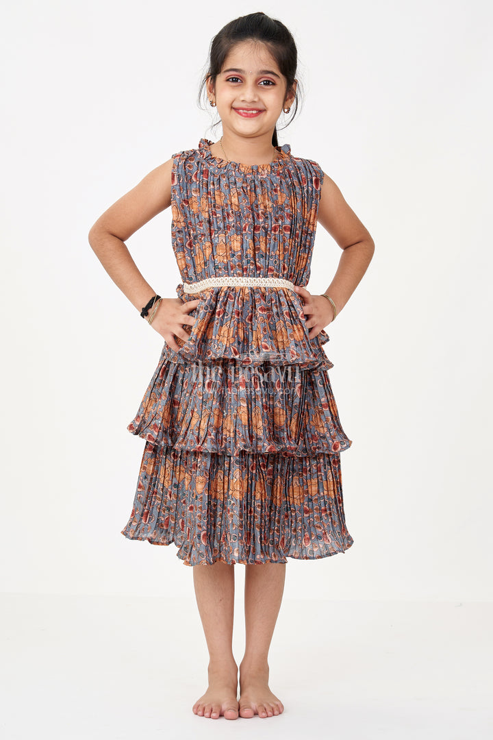 Stylish Prince Frock for Girls with Chinon Pleated Silk and Elegant Tiered Ruffles