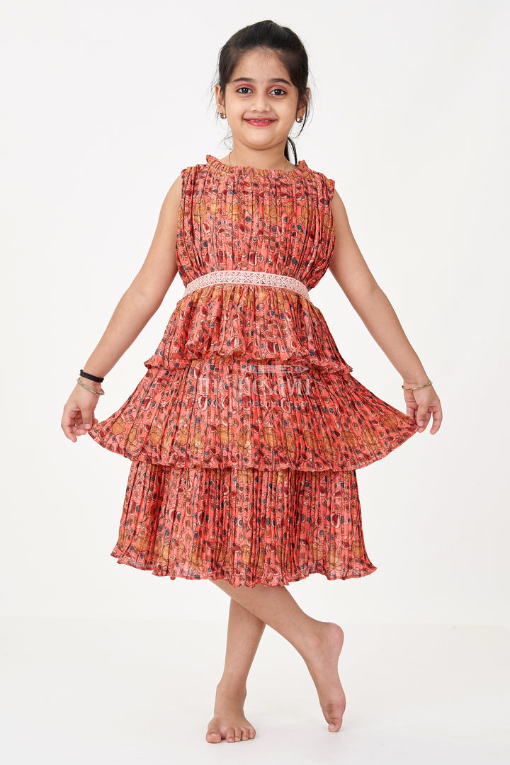 Trendy Online Frock for Girls with Pleated Chinon Silk and Ruffled Layers