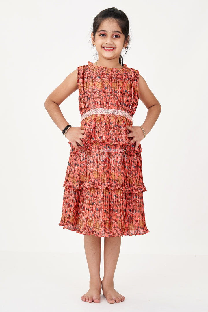 Trendy Online Frock for Girls with Pleated Chinon Silk and Ruffled Layers