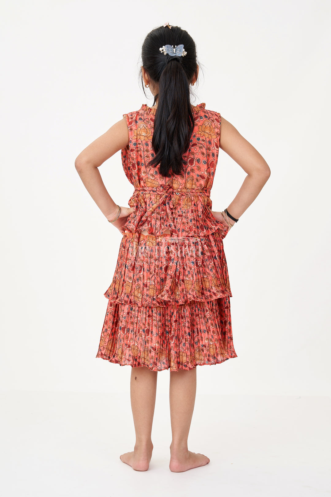 Trendy Online Frock for Girls with Pleated Chinon Silk and Ruffled Layers