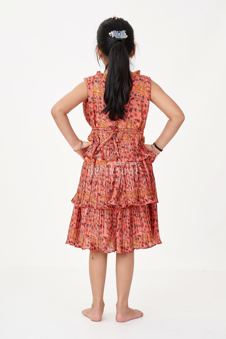 Trendy Online Frock for Girls with Pleated Chinon Silk and Ruffled Layers