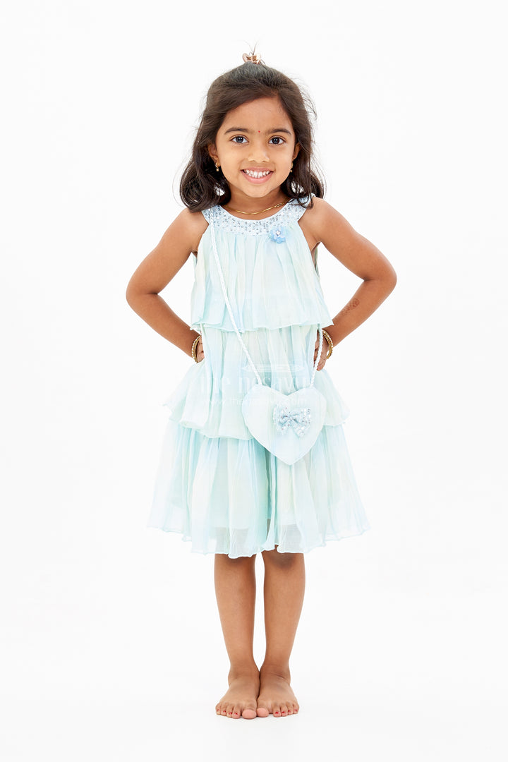 Charming Fashion Frock for Girls with Crush Chiffon Tie and Dye Print and Sequin Collar