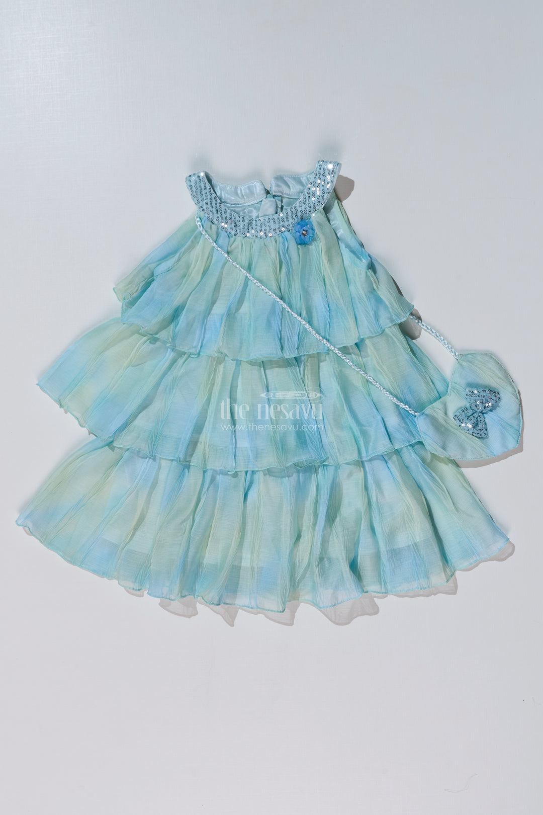 Charming Fashion Frock for Girls with Crush Chiffon Tie and Dye Print and Sequin Collar