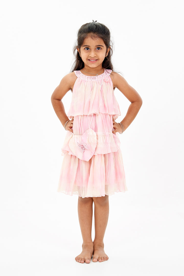 Graceful Pink Long Frock for Girls with Ruffled Layers and Sequin Embellishments