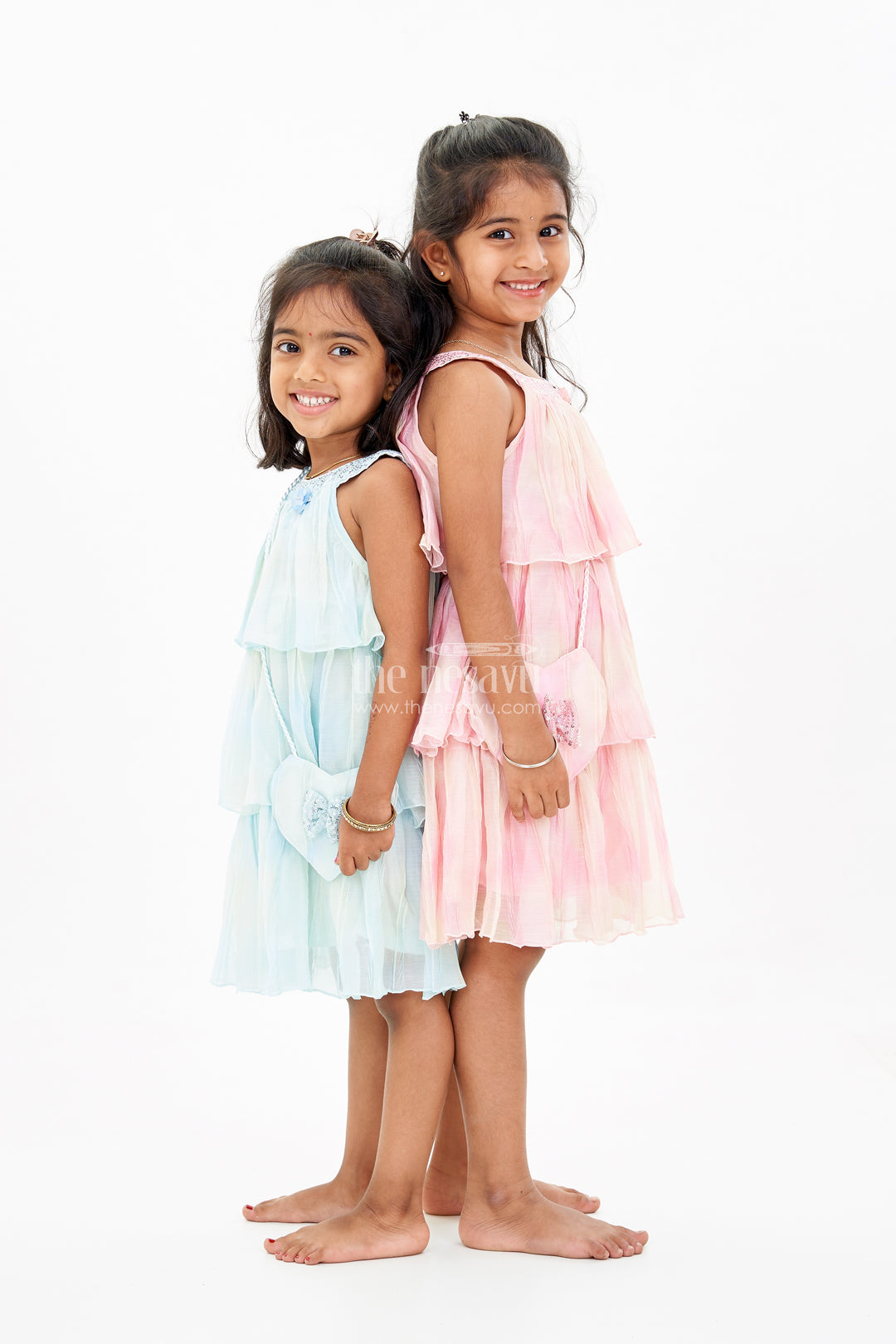 Graceful Pink Long Frock for Girls with Ruffled Layers and Sequin Embellishments