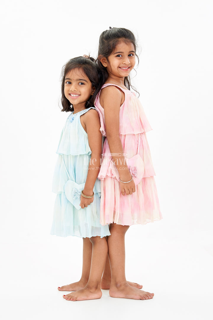 Graceful Pink Long Frock for Girls with Ruffled Layers and Sequin Embellishments
