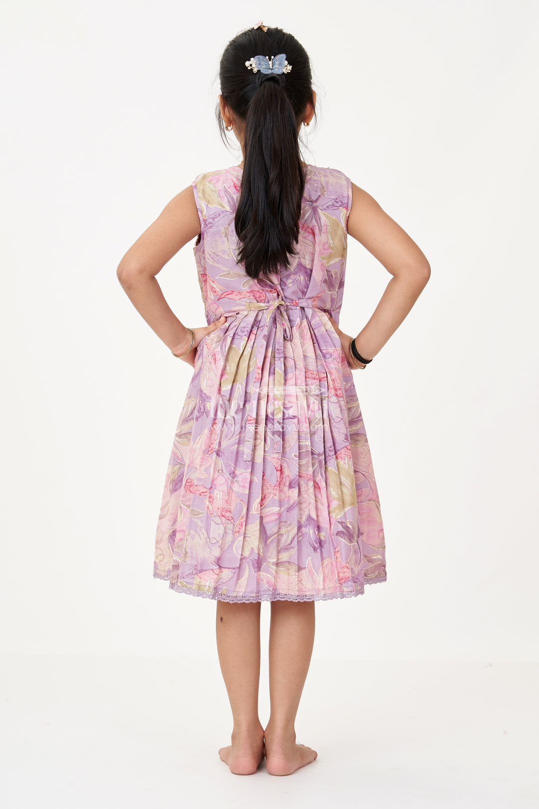 Girls Colour Full Frock with Sequin Embroidery and Printed Pleated Skirt for Stylish Look