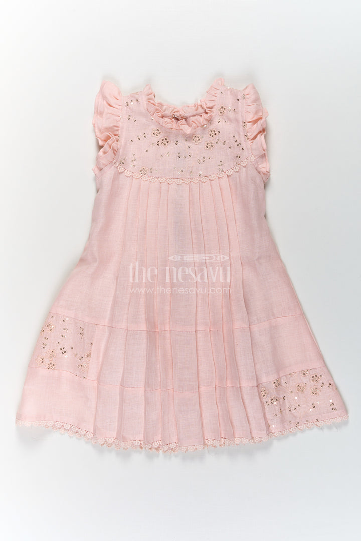 Girls bacchon ki cotton frock in Soft Flax Fabric with Embroidered Yoke and Delicate Frill Sleeves