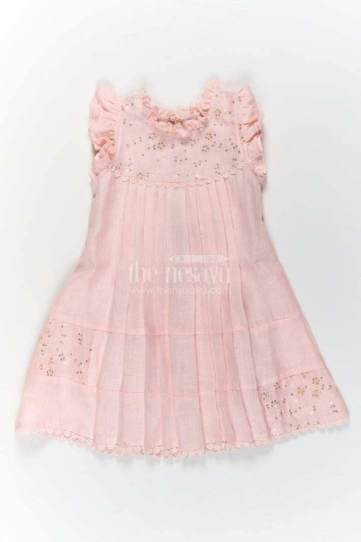 Girls bacchon ki cotton frock in Soft Flax Fabric with Embroidered Yoke and Delicate Frill Sleeves