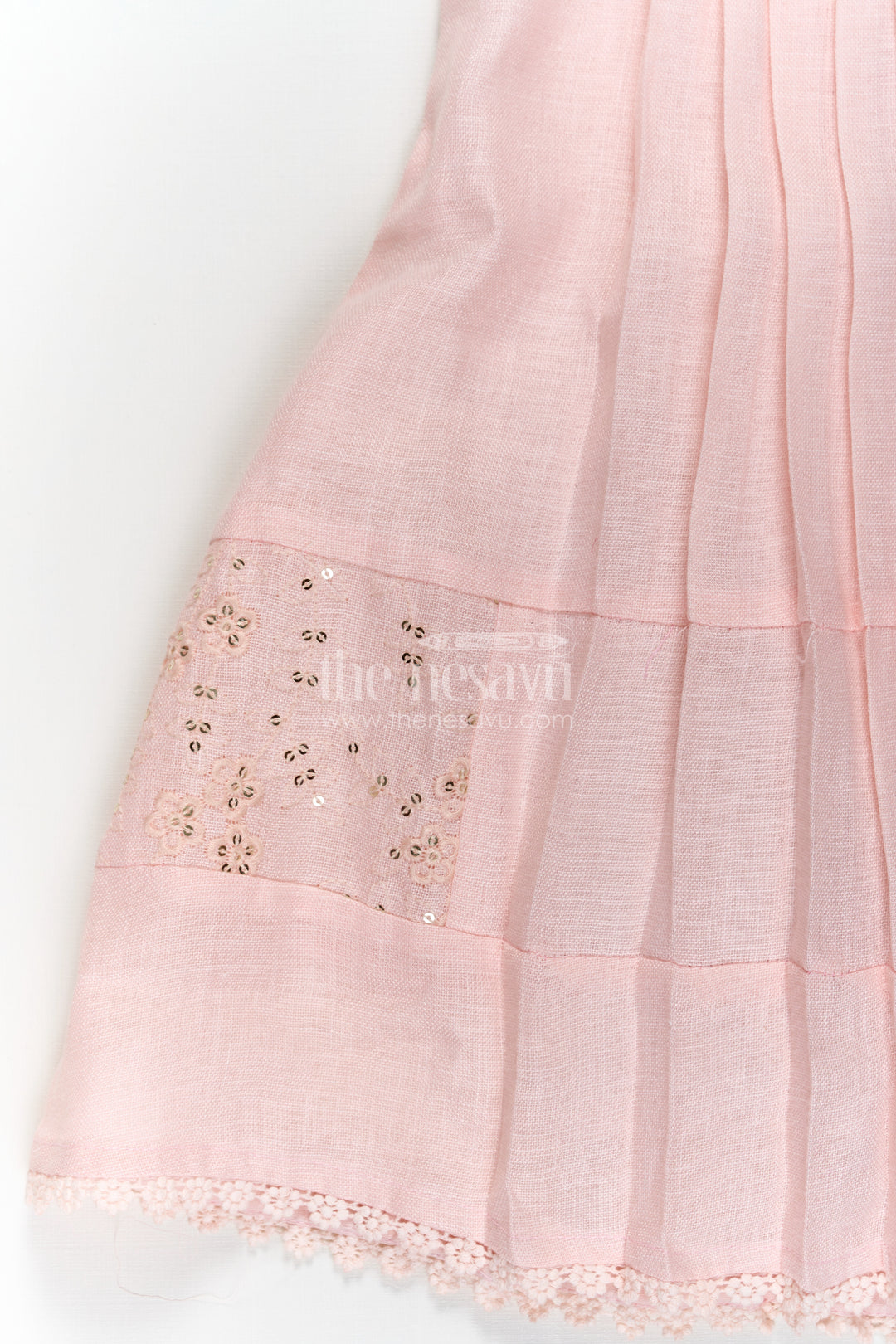 Girls bacchon ki cotton frock in Soft Flax Fabric with Embroidered Yoke and Delicate Frill Sleeves