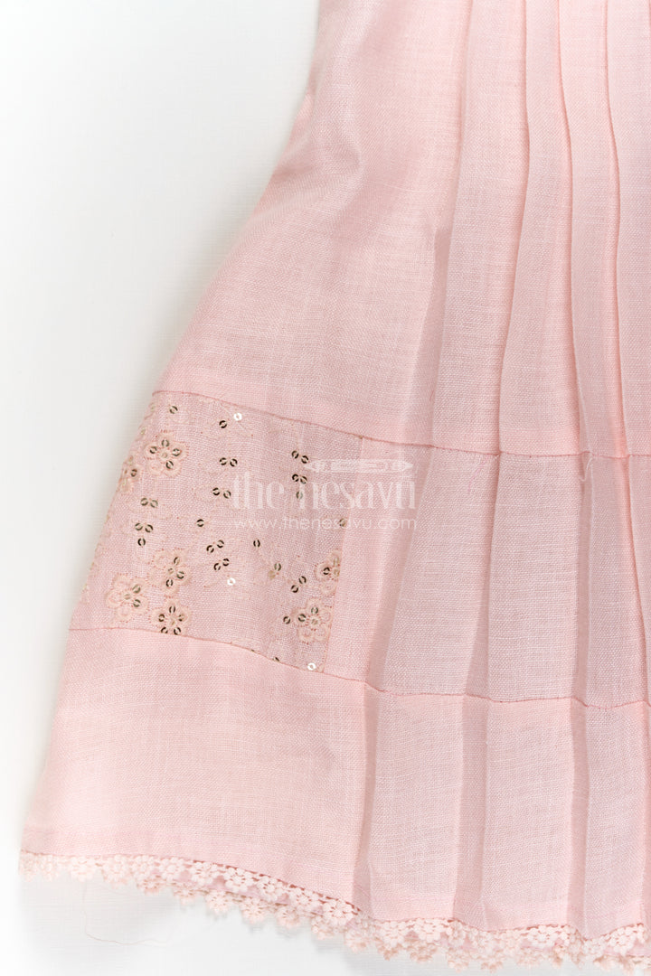Girls bacchon ki cotton frock in Soft Flax Fabric with Embroidered Yoke and Delicate Frill Sleeves