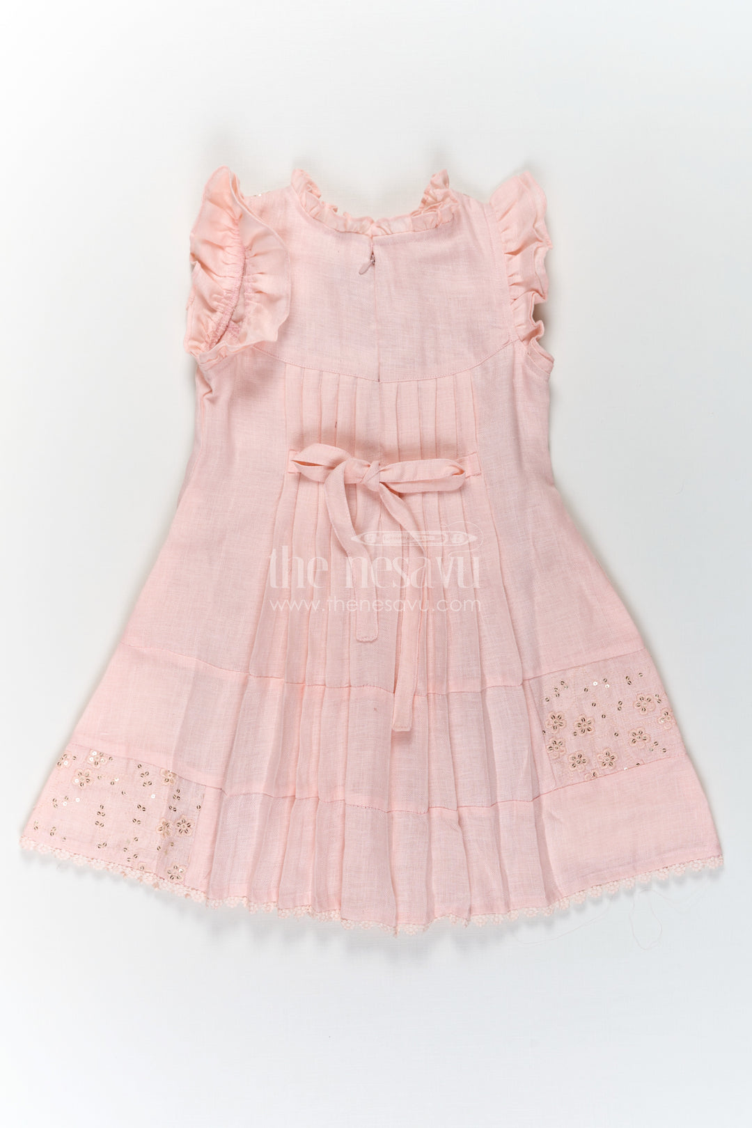 Girls bacchon ki cotton frock in Soft Flax Fabric with Embroidered Yoke and Delicate Frill Sleeves