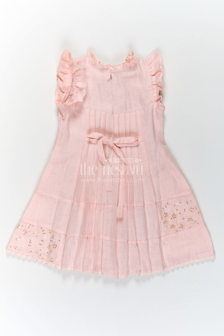 Girls bacchon ki cotton frock in Soft Flax Fabric with Embroidered Yoke and Delicate Frill Sleeves