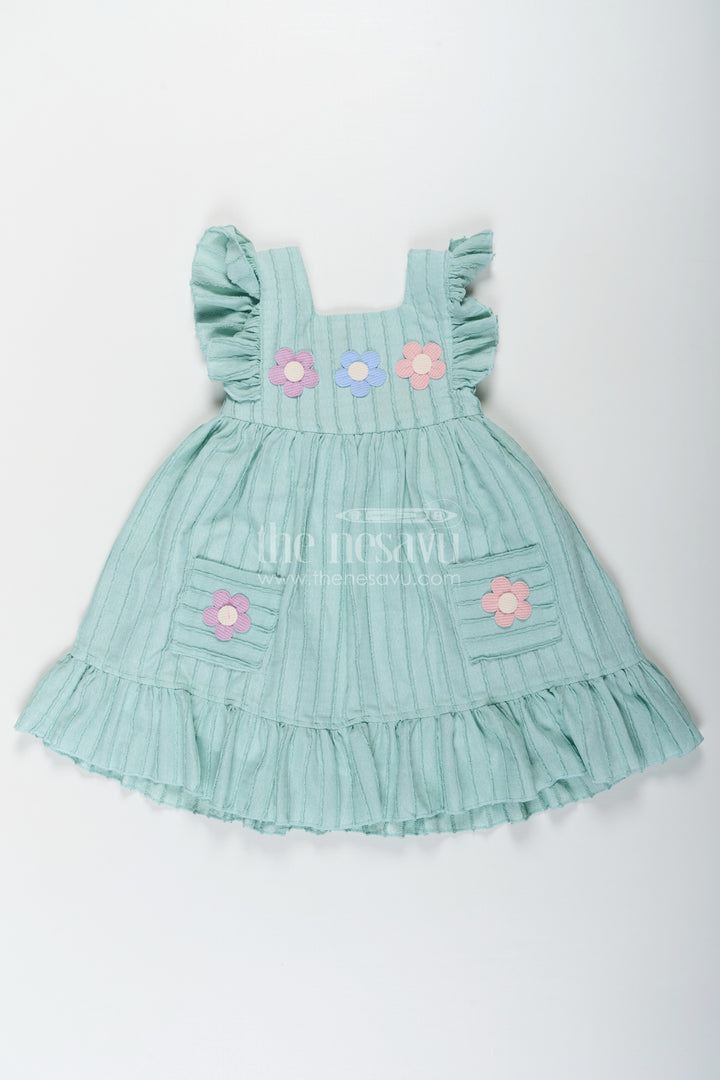 Girls Easter Frock in Soft Cotton with Ruffled Straps and Floral Appliqué for a Playful Look