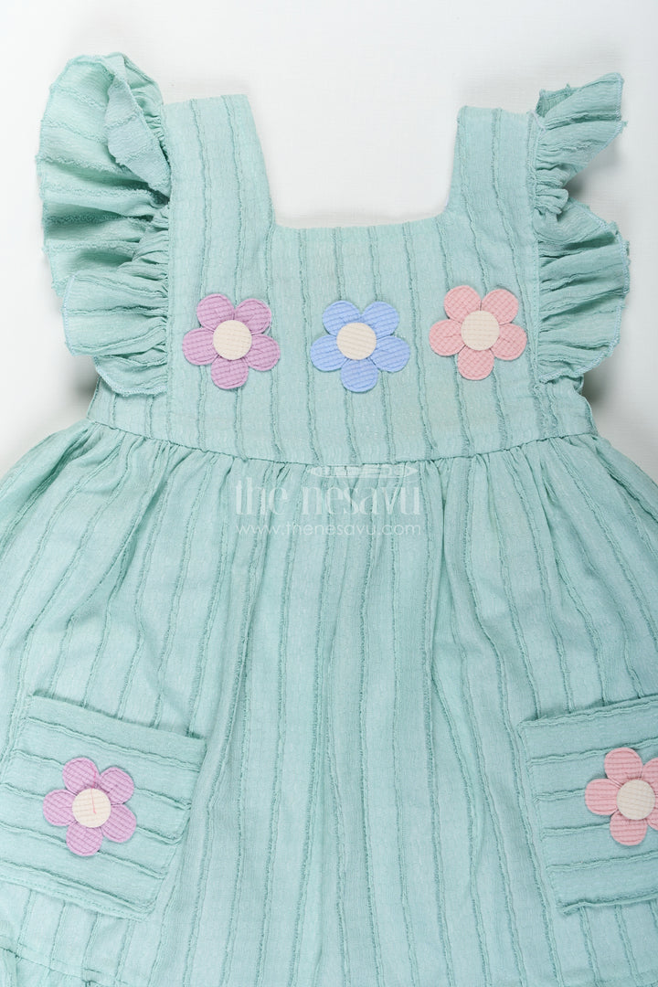Girls Easter Frock in Soft Cotton with Ruffled Straps and Floral Appliqué for a Playful Look