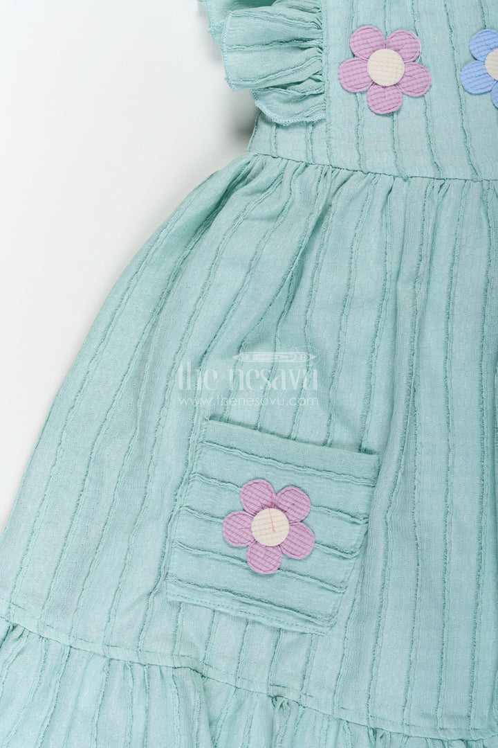 Girls Easter Frock in Soft Cotton with Ruffled Straps and Floral Appliqué for a Playful Look