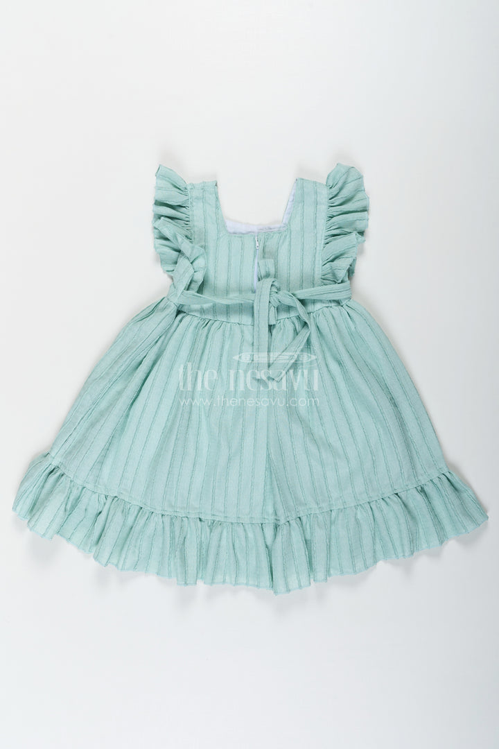 Girls Easter Frock in Soft Cotton with Ruffled Straps and Floral Appliqué for a Playful Look