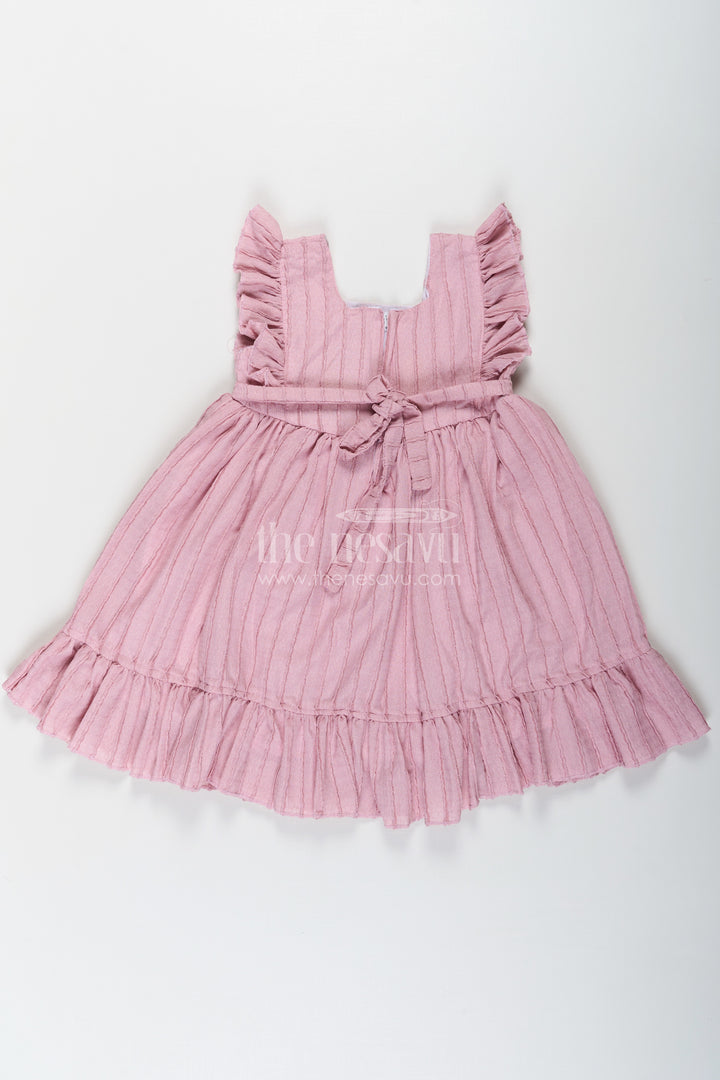 Girls Sleeveless Frock in Pure Cotton with Ruffled Straps and Floral Appliqué for a Casual Look