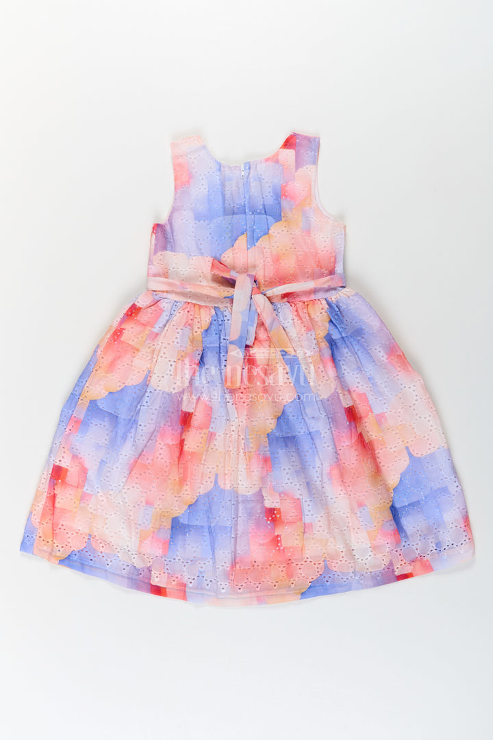 Girls Frock Princess in Cotton Blended Chikankari with Multicolor Ombre Design and Butterfly Patch