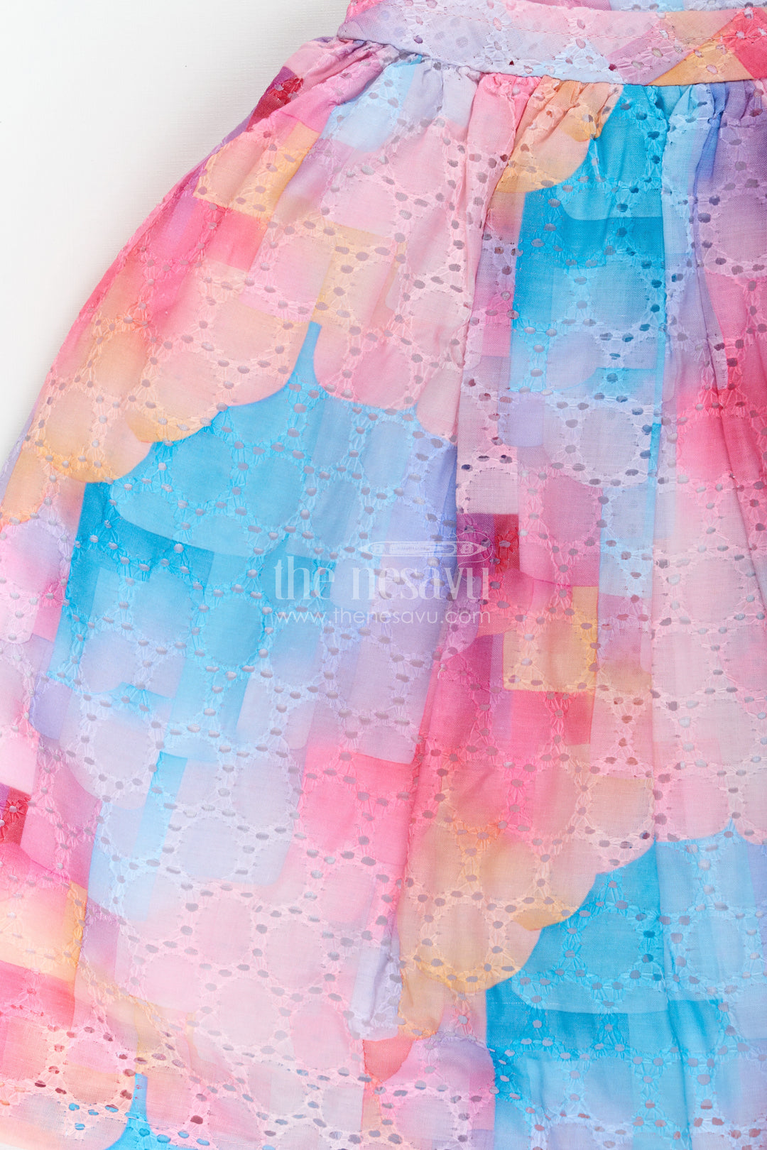 Girls Frock Princess in Cotton Blended Chikankari with Multicolor Ombre Design and Butterfly Patch