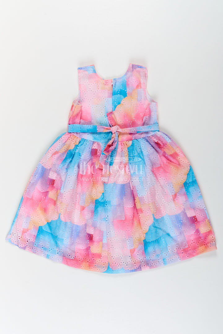 Girls Frock Princess in Cotton Blended Chikankari with Multicolor Ombre Design and Butterfly Patch