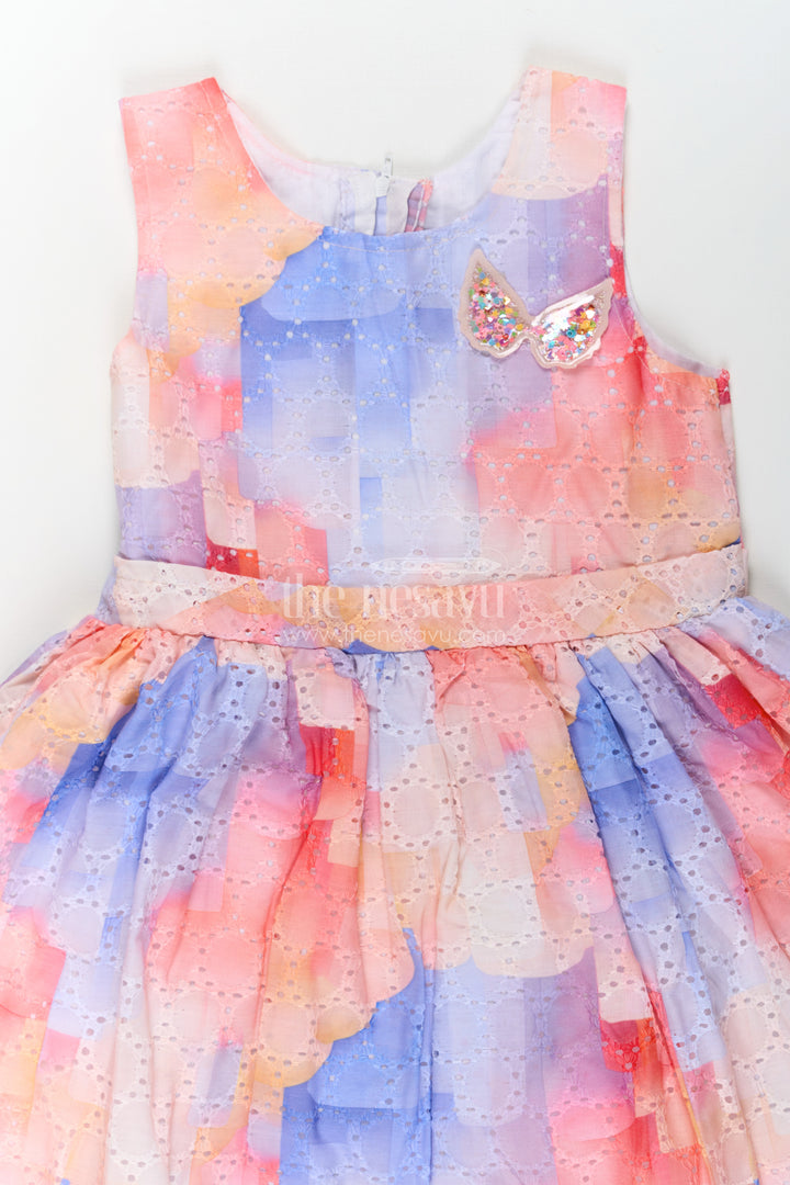 Girls Frocks for Photoshoot in Cotton Blended Chikankari with Vibrant Digital Print and Butterfly Appliqué