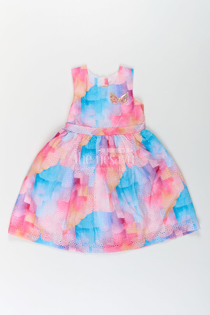 Girls Frocks for Photoshoot in Cotton Blended Chikankari with Vibrant Digital Print and Butterfly Appliqué