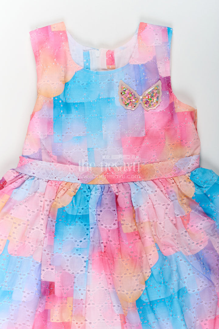 Girls Frocks for Photoshoot in Cotton Blended Chikankari with Vibrant Digital Print and Butterfly Appliqué