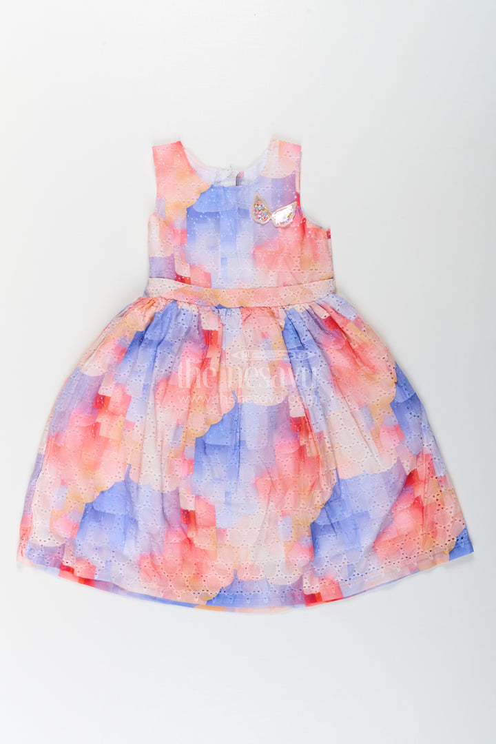 Girls Frocks for Photoshoot in Cotton Blended Chikankari with Vibrant Digital Print and Butterfly Appliqué
