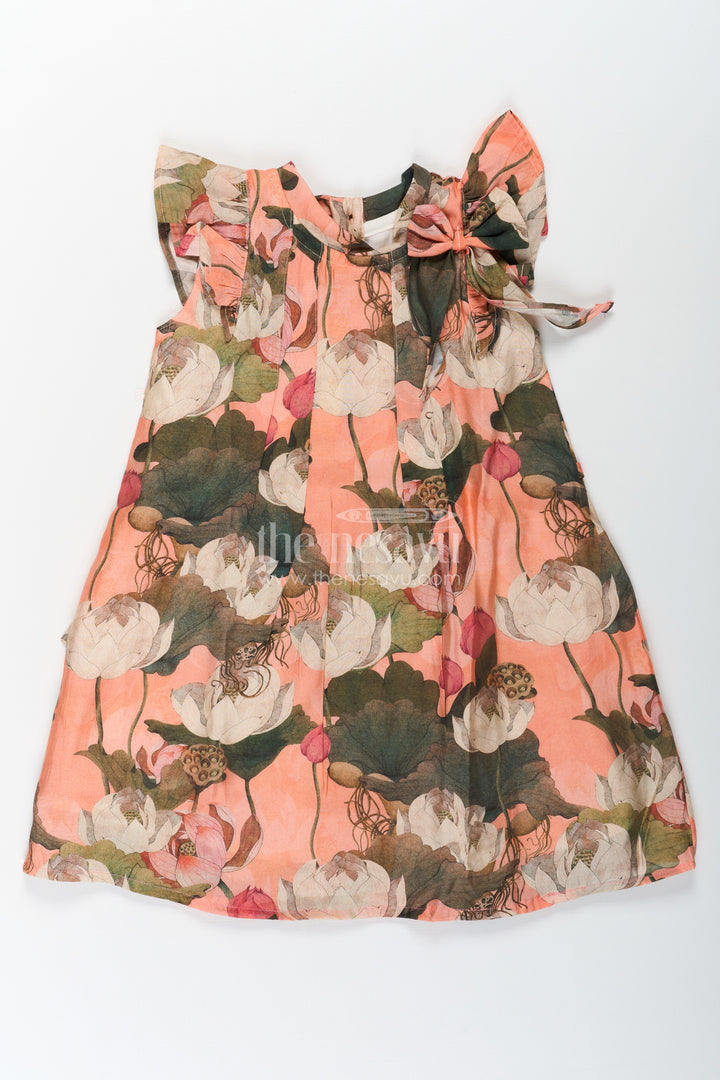Girls Mini Frock Dress in Viscose with Bold Floral Digital Print and Ruffle Sleeves