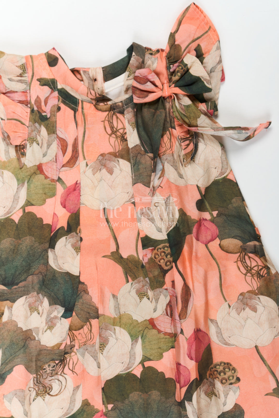 Girls Mini Frock Dress in Viscose with Bold Floral Digital Print and Ruffle Sleeves