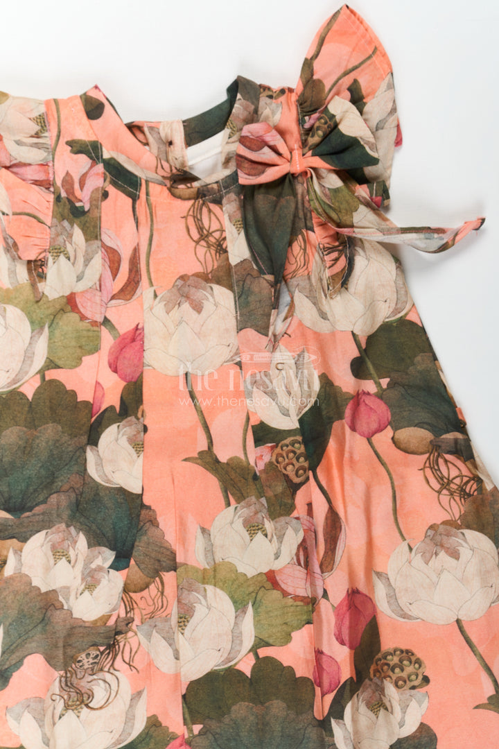 Girls Mini Frock Dress in Viscose with Bold Floral Digital Print and Ruffle Sleeves