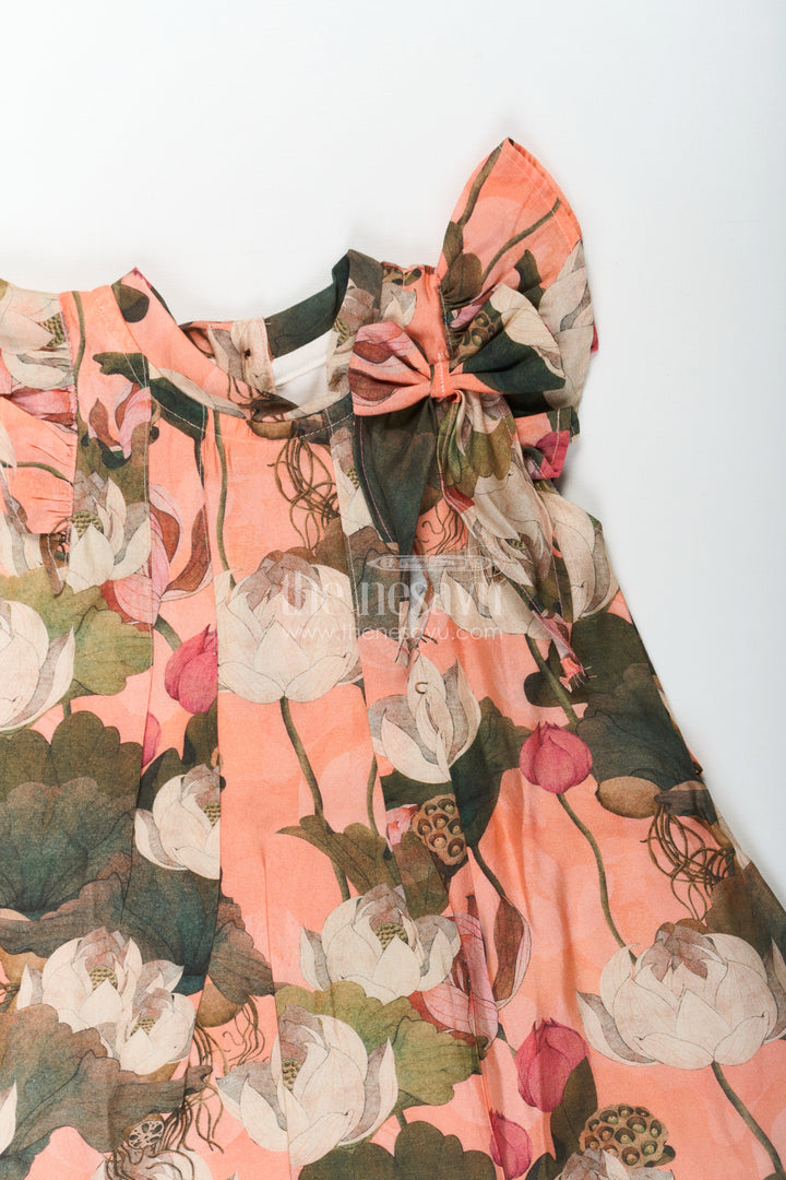 Girls Mini Frock Dress in Viscose with Bold Floral Digital Print and Ruffle Sleeves