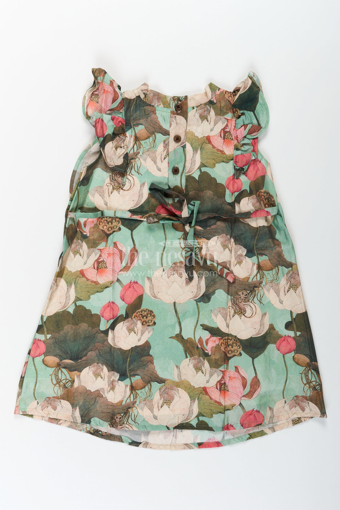 Girls Viscose Silk Rose Flower Frock with Soft Digital Print and Bow Detail for Elegant Everyday Style