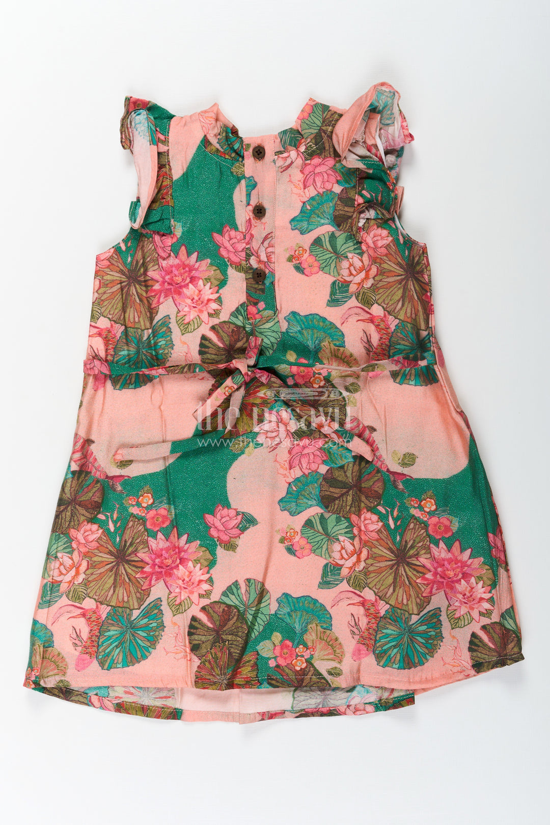 Girls Viscose Silk Frock Floral Design with Lotus Print and Pleated Details for Comfortable Daywear