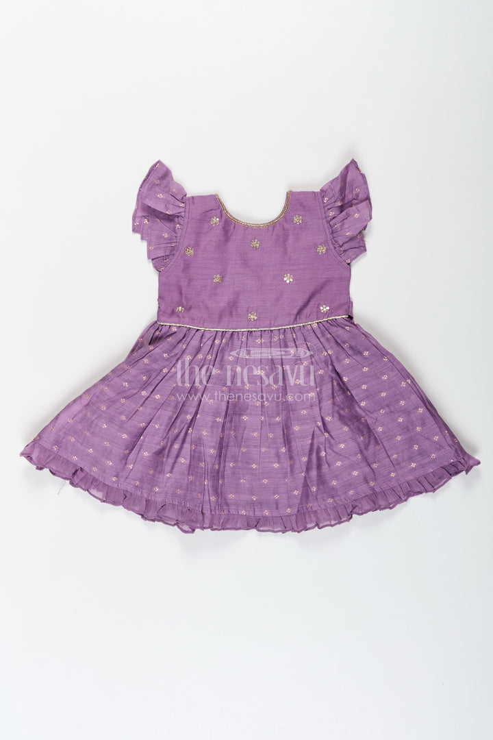 Girls Elsa Frock in Chanderi with Sequence Embroidery Yoke and Ruffle Sleeves for Festive Looks