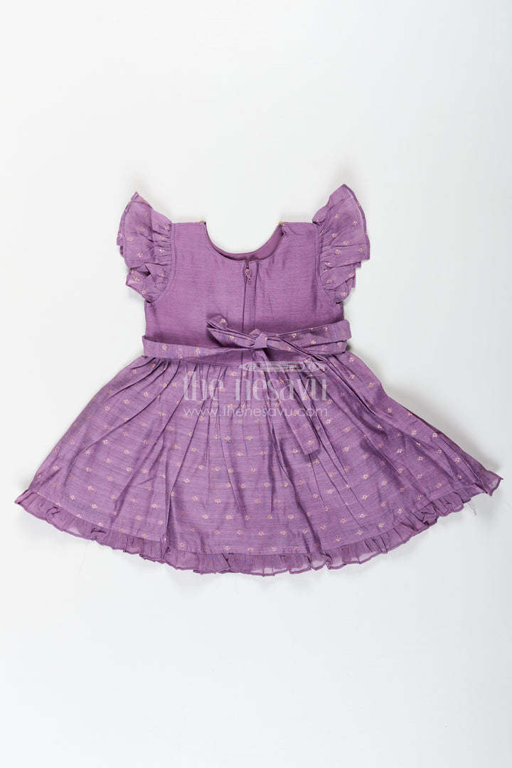 Girls Elsa Frock in Chanderi with Sequence Embroidery Yoke and Ruffle Sleeves for Festive Looks