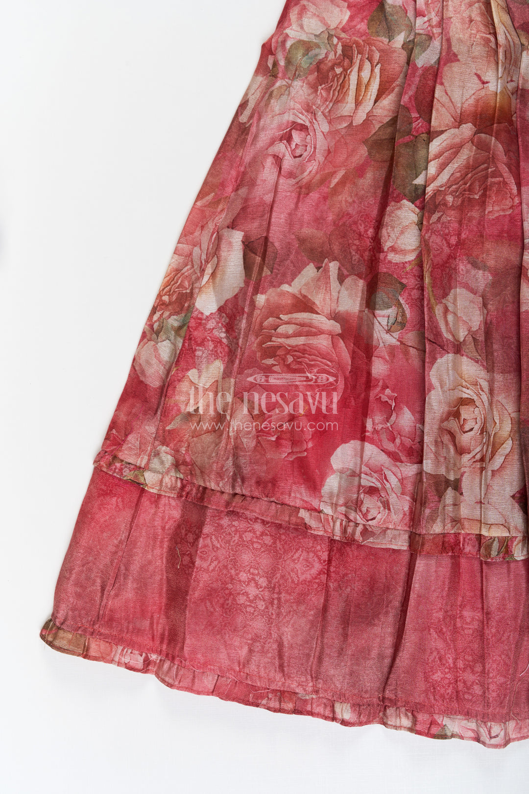 Girls Orange Frock Dress in Tissue Fabric with Floral Digital Print and Embroidered Yoke for a Chic Statement Look