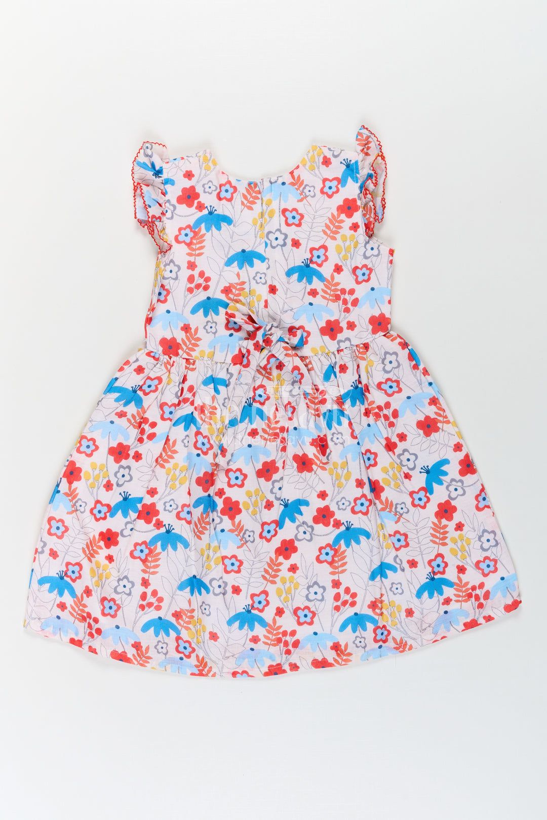 Girls Multicolor Frock in Flax Cotton with Bright Floral Digital Print and Front Button Detailing