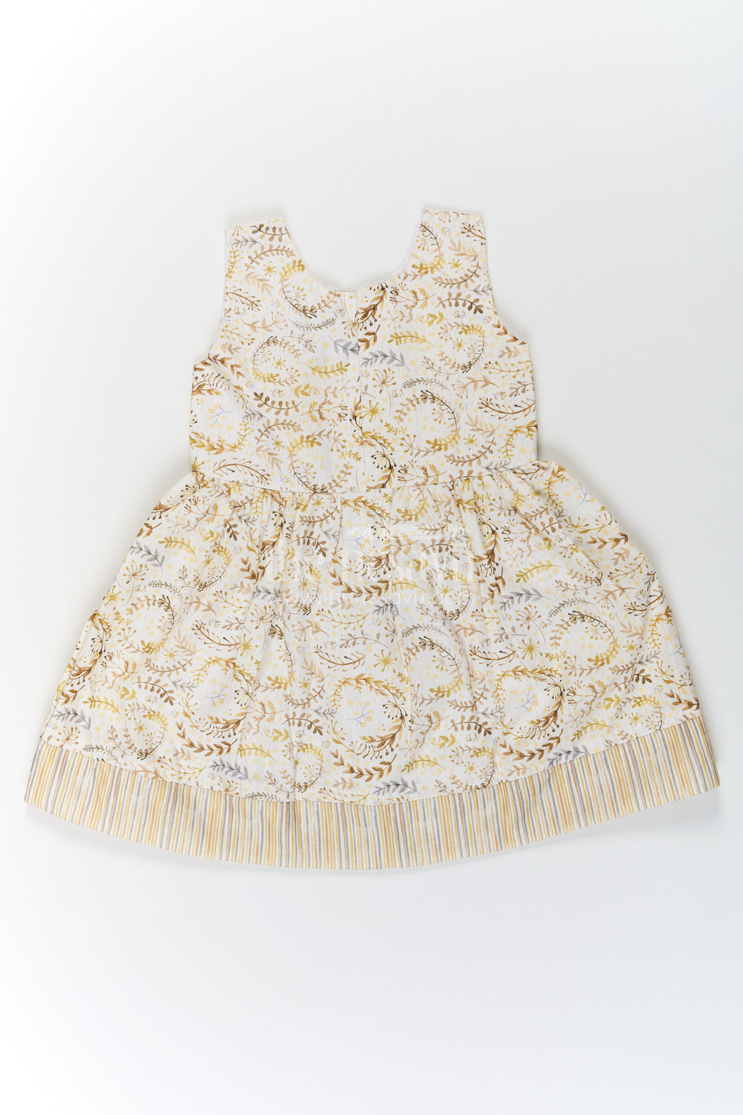Girls Pocket Frocks in Flax Cotton with Yellow Floral Print and Bow Belt with Striped Details