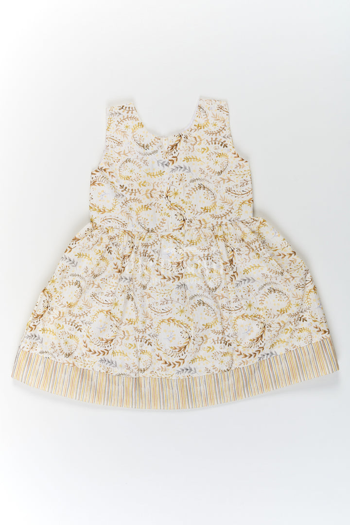 Girls Pocket Frocks in Flax Cotton with Yellow Floral Print and Bow Belt with Striped Details